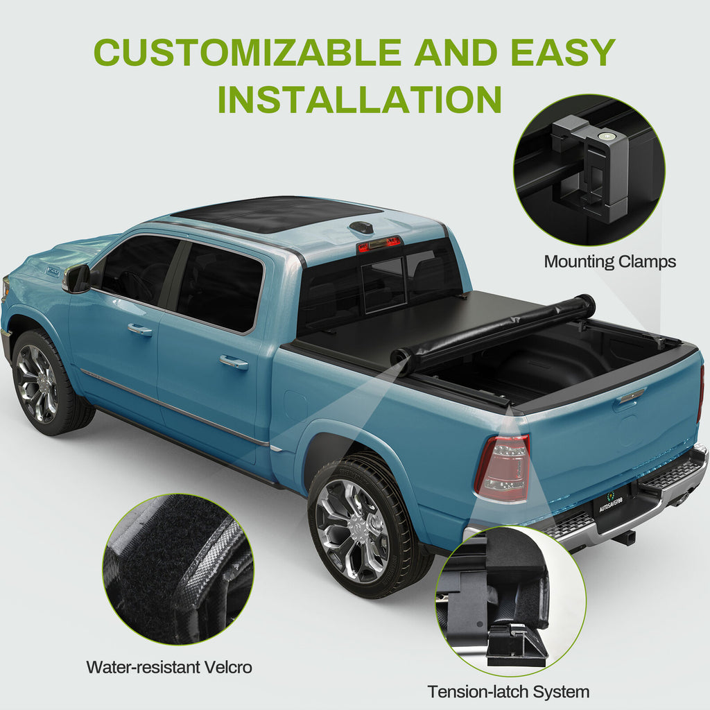 YITAMOTOR® 5.2 ft Bed Tonneau Cover Soft Roll Up for 2015-2024 Chevrolet Colorado GMC Canyon