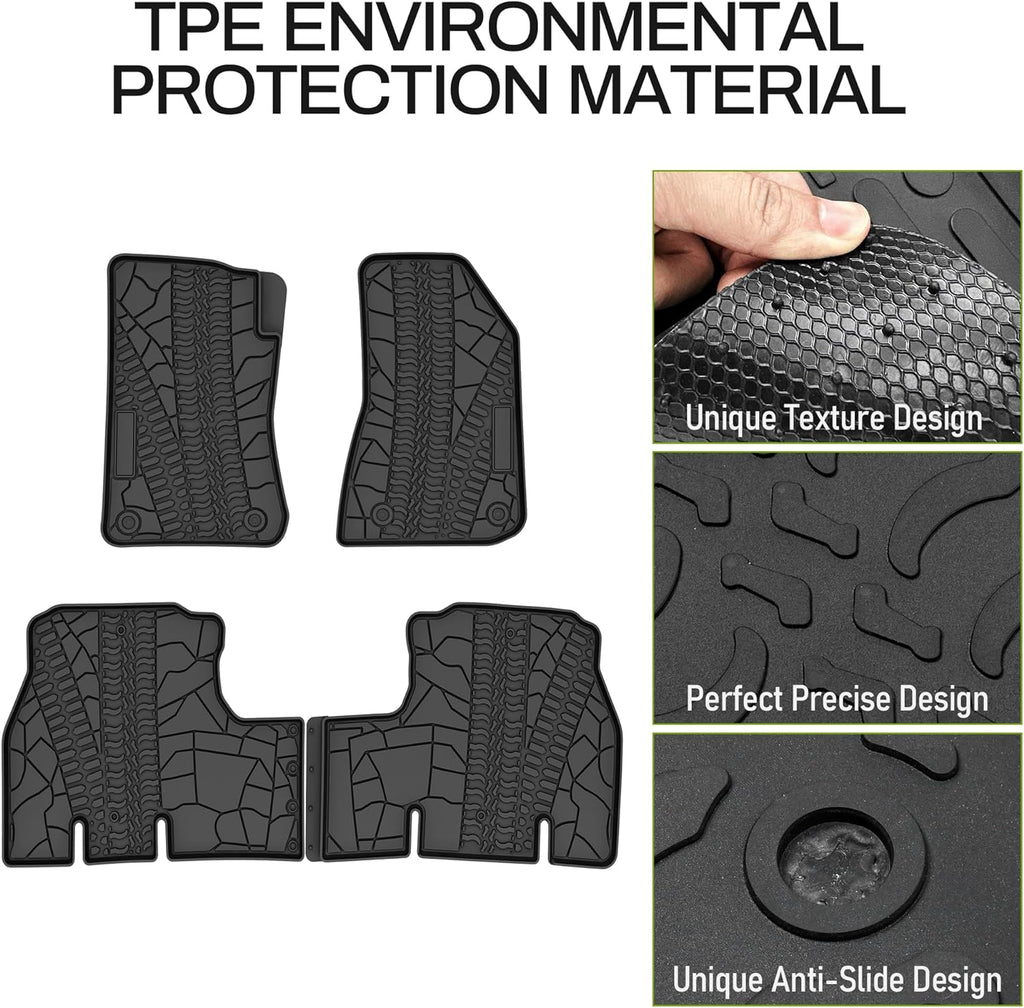YITAMOTOR® 2D Floor Mats Compatible with 2018-2024 Jeep Wrangler JL All-Weather Liners 3pcs