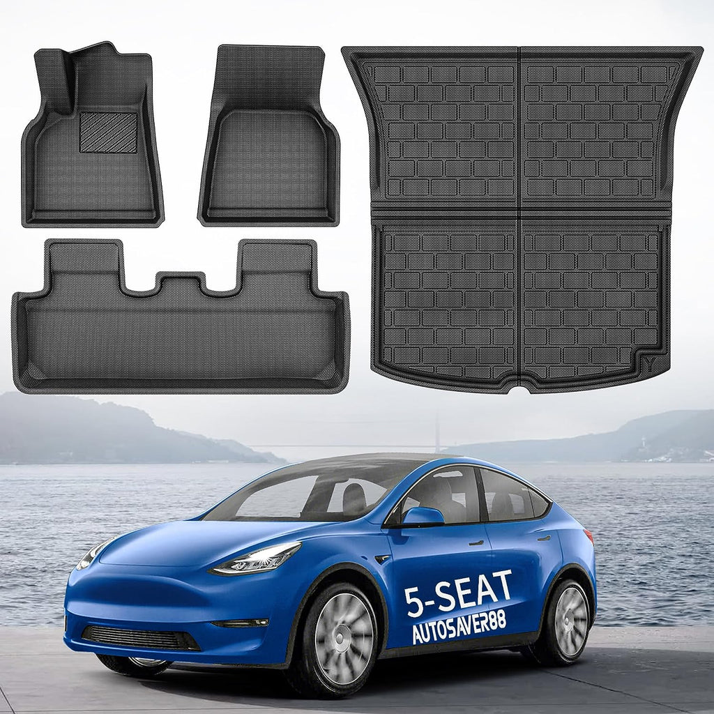 YITAMOTOR® Floor Mats For 2020-2024 Tesla Model Y All Weather Waterproof Red Liners 4pcs