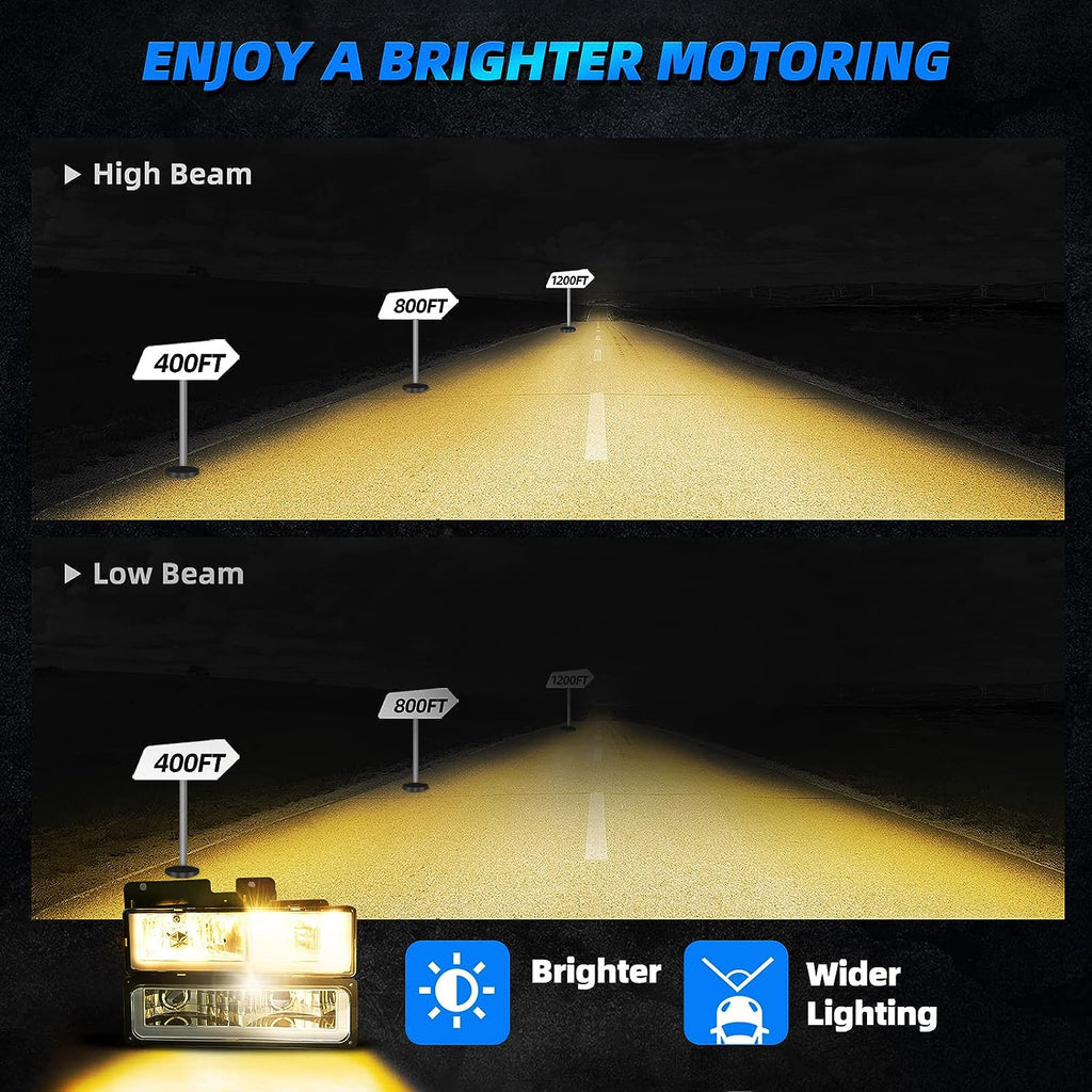 YITAMOTOR® LED Headlights Assembly Compatible with 1990-1999 Chevy C/K 1500 2500 3500 / Suburban/Tahoe/GMC Yukon Headlamp w/Daytime Running Light