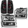 2003-2006 Chevy Silverado LED DRL Clear Headlights + Smoke Lens Taillights