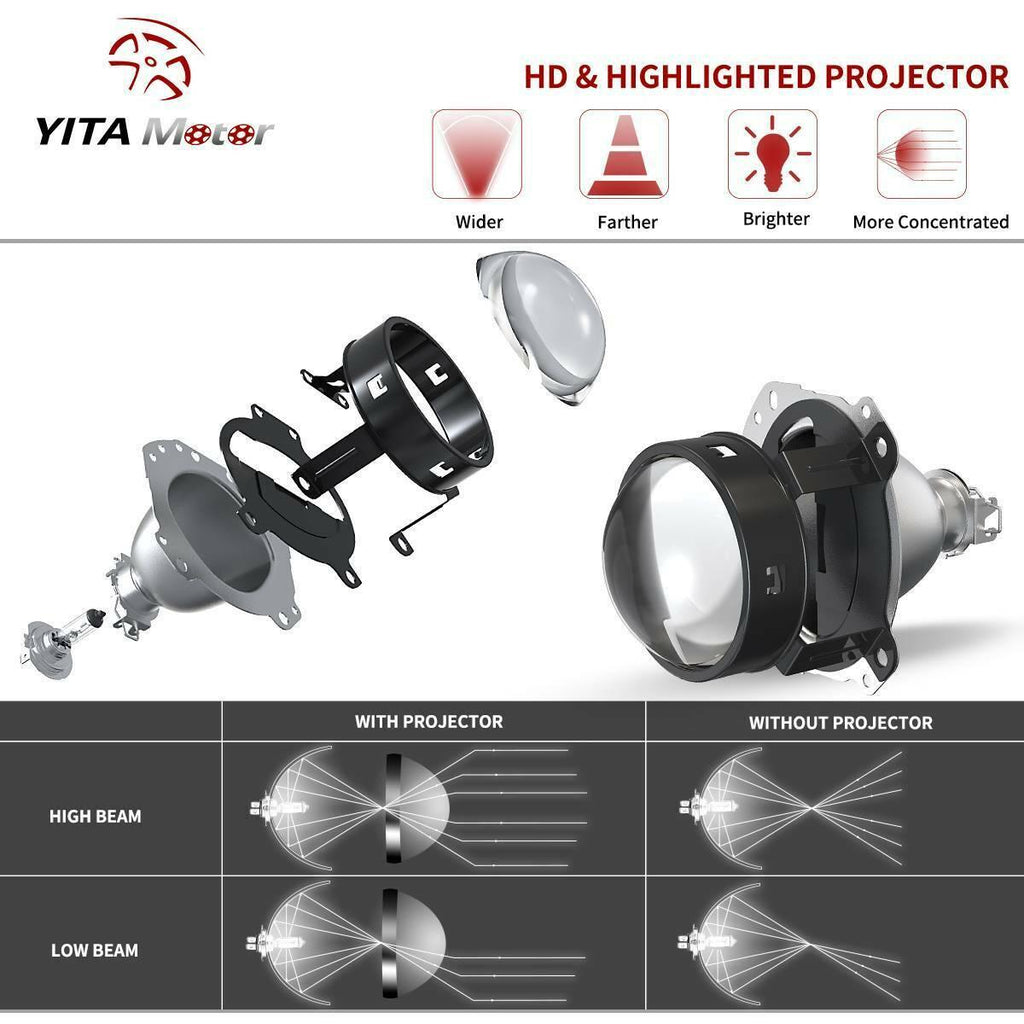 YITAMOTOR® 2007-2013 Toyota Tundra/2008-2017 Sequoia Headlight Assembly Chrome Housing LED Tube Projector Headlamps - YITAMotor