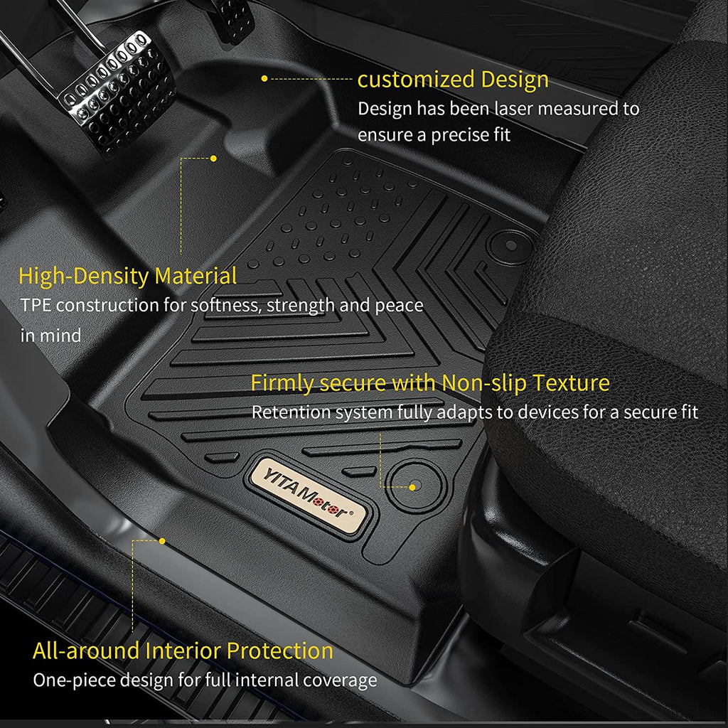 YITAMOTOR® 19-22 Ford Ranger Supercrew Cab Floor Mats, Custom Fit Black TPE Floor Liners 1st & 2nd Row All-Weather Protection - YITAMotor