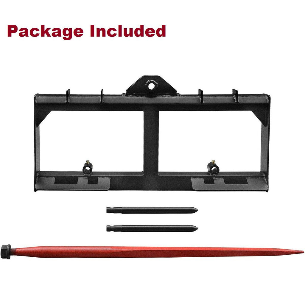 YITAMOTOR® 49" Tractor Hay Spear & Skid Steer Loader 3000lbs Quick Attach for Bobcat Tractors with 2pcs 17" Stabilizer Spears Spike Fork Tine Attachment
