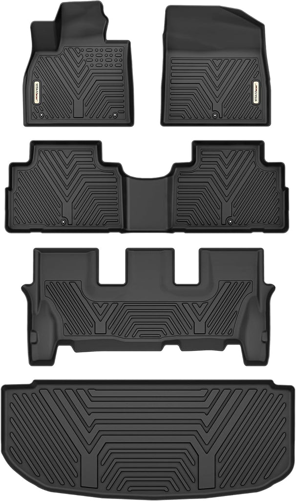 YITAMOTOR® 3-Row Floor Mats & Cargo Trunk Liner for 2020-2024 Hyundai Palisade (Fits Bench Seats), Black Custom Fit Automotive Liners Set