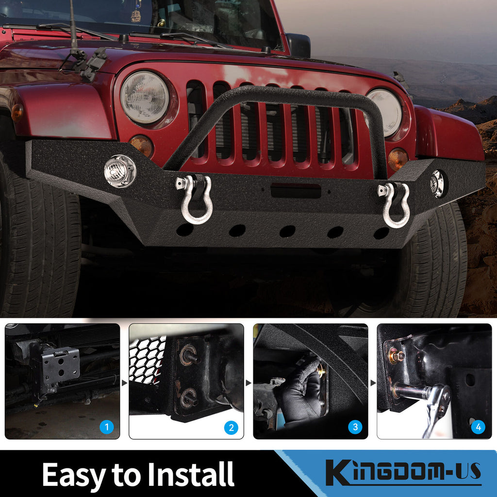 YITAMOTOR® Front Rear Bumper for 07-18 Jeep Wrangler JK and JK Unlimited(2/4 Doors), w/Winch Plate, Fog Light Holes