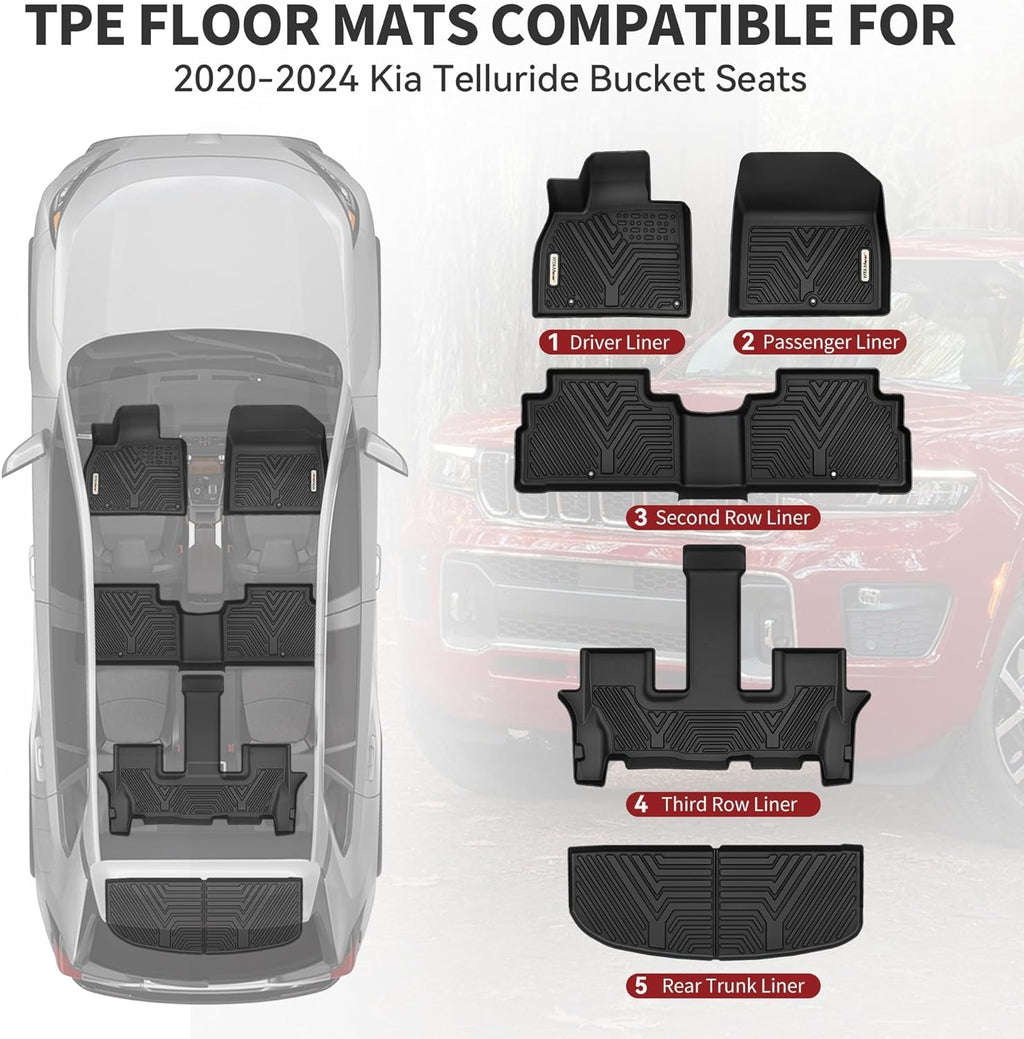 2020-2024 Kia Telluride Rubber Floor Mats, Free Shipping