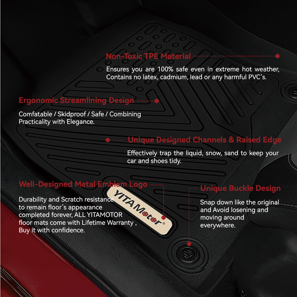 YITAMOTOR® 4PCS All-Weather Floor Mats & Cargo Liner for 2016-2021 Honda Civic Sedan, TPE Front & Rear Protection