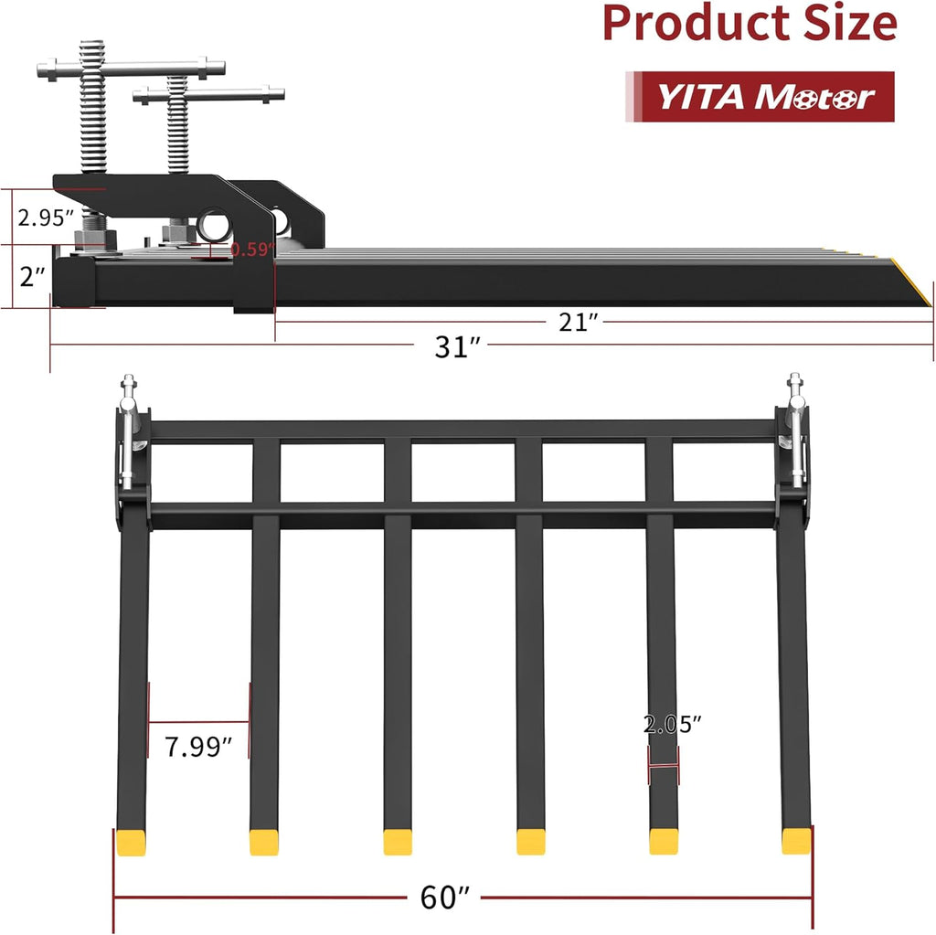 YITAMOTOR® 21" Fork Length Clamp-On Debris Forks Fit 60" Loader Buckets Skid Steers 4000LBS