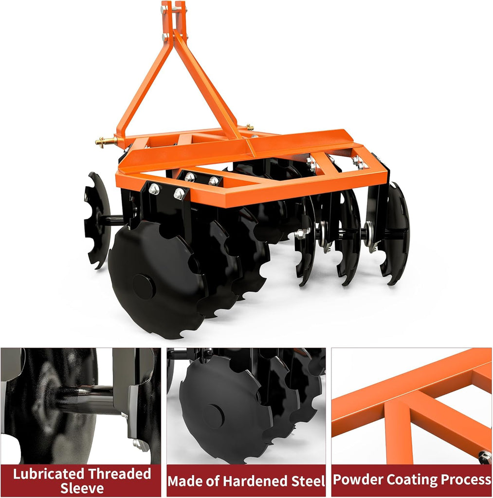 YITAMOTOR® 4 FT Notched Disc Harrow Plow, Category 1,Category 0, 3 Point, for Kubota, BX, LM25H, WLM Tractor, NorTrac, Yanmar, Kioti, Cat, John Deere