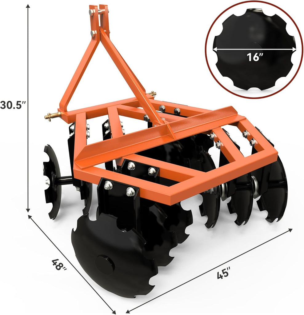 YITAMOTOR® 4 FT Notched Disc Harrow Plow, Category 1,Category 0, 3 Point, for Kubota, BX, LM25H, WLM Tractor, NorTrac, Yanmar, Kioti, Cat, John Deere