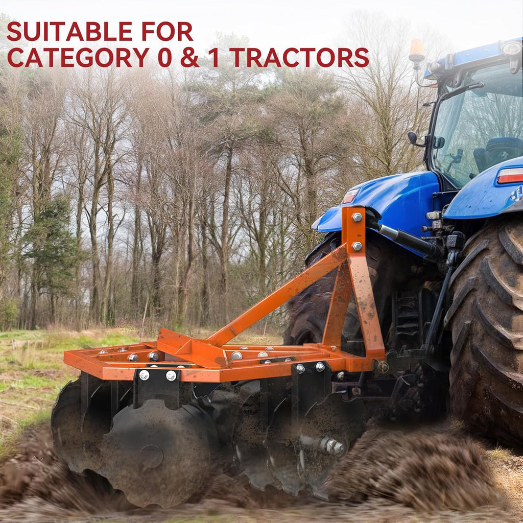 YITAMOTOR® 4 FT Notched Disc Harrow Plow, Category 1,Category 0, 3 Point, for Kubota, BX, LM25H, WLM Tractor, NorTrac, Yanmar, Kioti, Cat, John Deere
