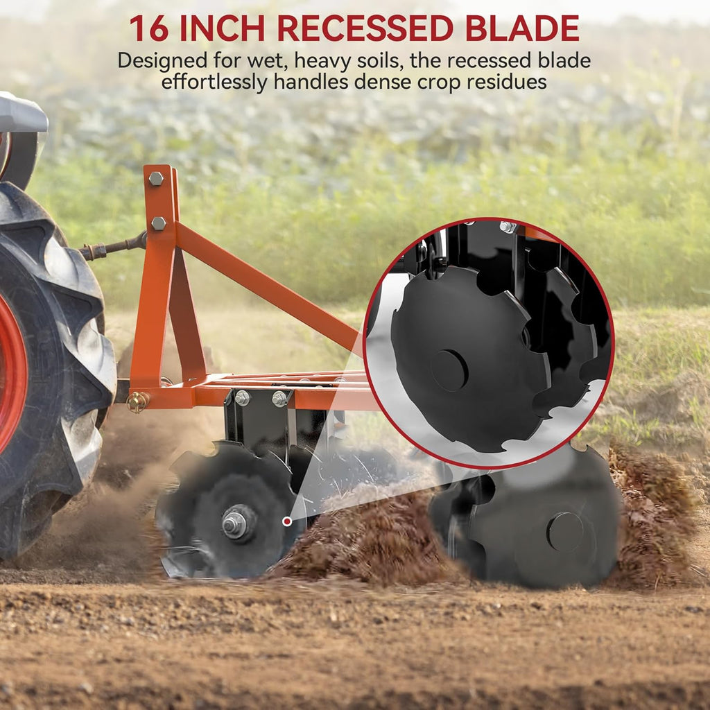 YITAMOTOR® 4 FT Notched Disc Harrow Plow, Category 1,Category 0, 3 Point, for Kubota, BX, LM25H, WLM Tractor, NorTrac, Yanmar, Kioti, Cat, John Deere