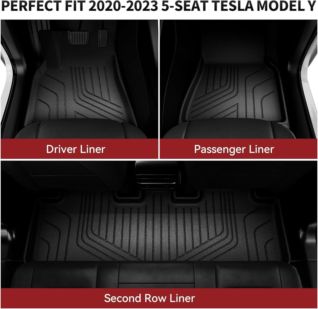 YITAMOTOR® Tesla Model Y Floor Mats Set Custom Fit 2020-2023, TPE All-Weather Cargo Liners Rear Cargo Tray Trunk Automotive Floor Mat Interior Accessories, Black