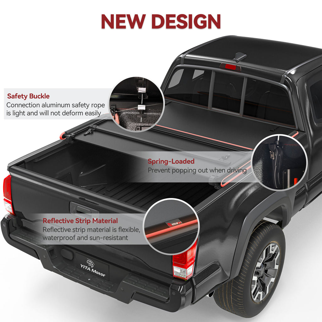 YITAMOTOR® 5.5 ft Tonneau Cover Soft 3-Fold for 2015-2024 Ford F150 Reflective Strip Style