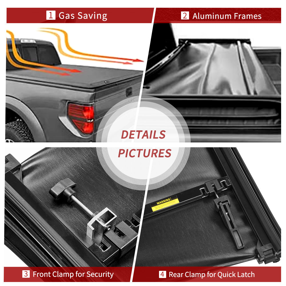 YITAMOTOR® 2016-2023 Toyota Tacoma(Excl. Trail Edition) Fleetside 5 ft Bed Soft Tri-Fold Truck Bed Tonneau Cover with Deck Rail System