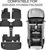 YITAMOTOR® All-Weather Floor Mats for 2020-2024 Hyundai Palisade, Custom Fit for Bucket Seats, 3-Row Mats & Cargo Liner, Black