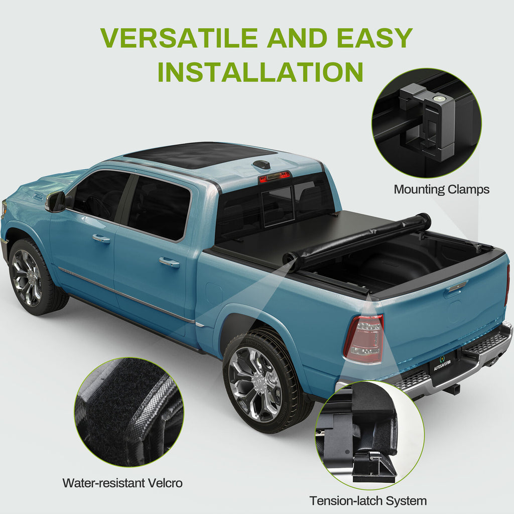 YITAMOTOR® 6.4FT Bed Soft Roll-up Tonneau Cover For 2003 - 2023 Dodge Ram 1500 2500 3500 Truck