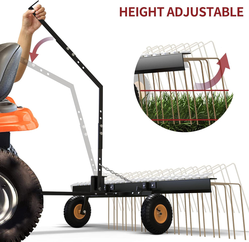 60" ATV Tow Behind Lawn Rake Durable Corrosion Resistant Steel Pine Straw Rake