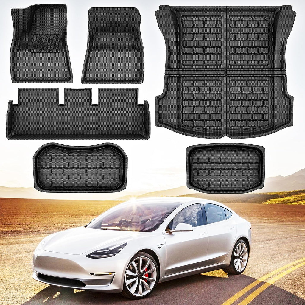YITAMOTOR® Alfombrillas para Tesla Model 3 2020-2023, revestimientos de goma impermeables para todo tipo de clima, 6 piezas