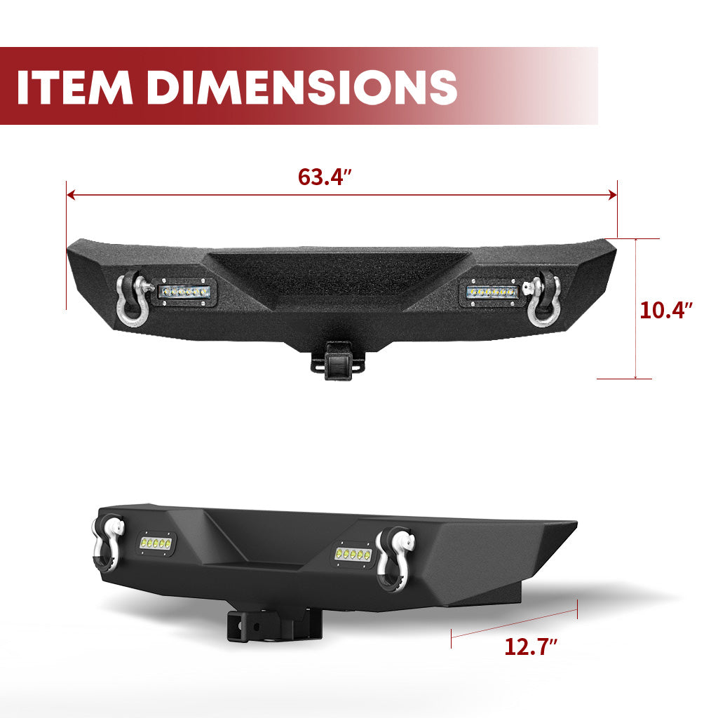YITAMOTOR® Rear Bumper For 07-18 Jeep Wrangler JK and JK Unlimited with Built-in Led lights & D-rings