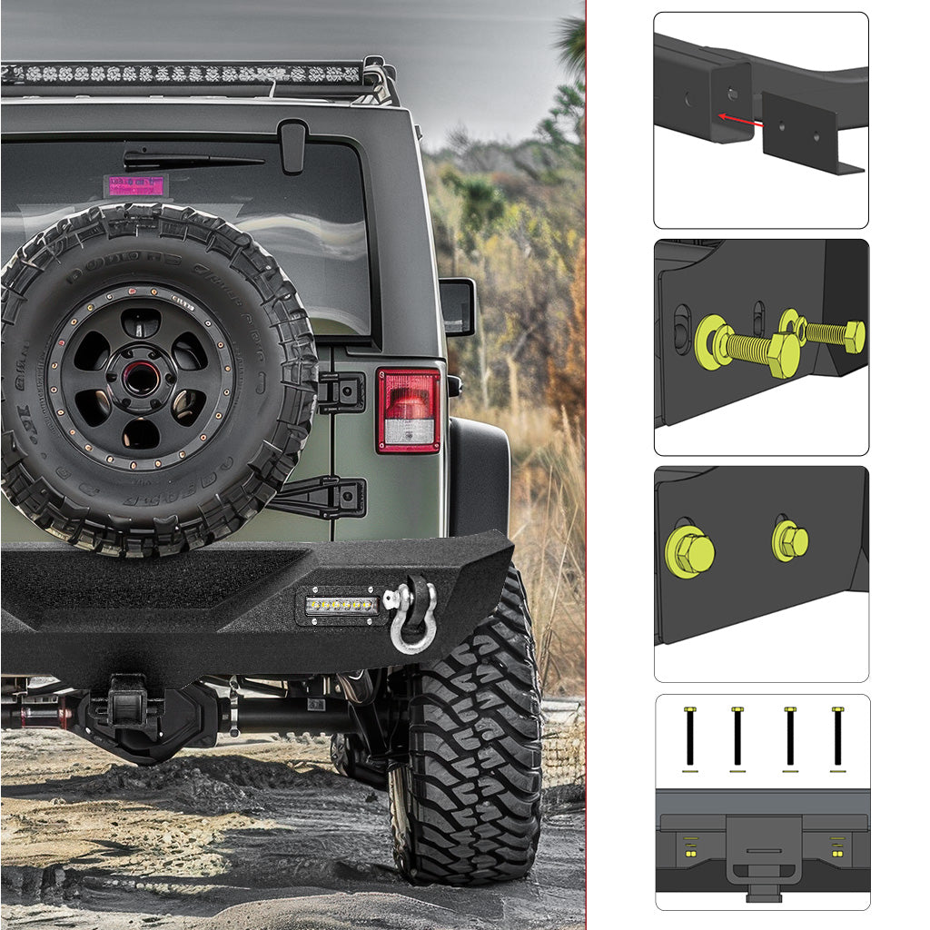 YITAMOTOR® Rear Bumper For 07-18 Jeep Wrangler JK and JK Unlimited with Built-in Led lights & D-rings