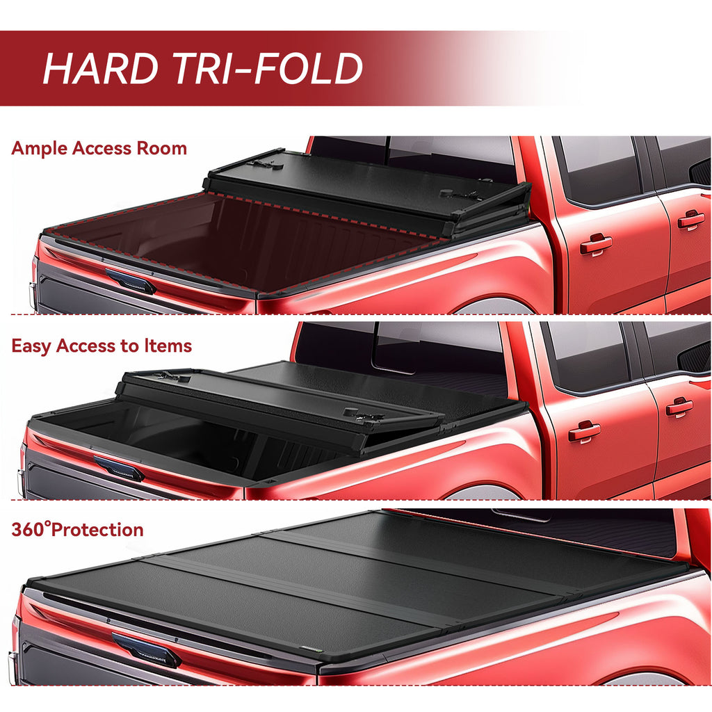 YITAMOTOR® 6ft Hard Tri-Fold Tonneau Cover for 2016-2023 Toyota Tacoma, Pickup Truck Bed Top