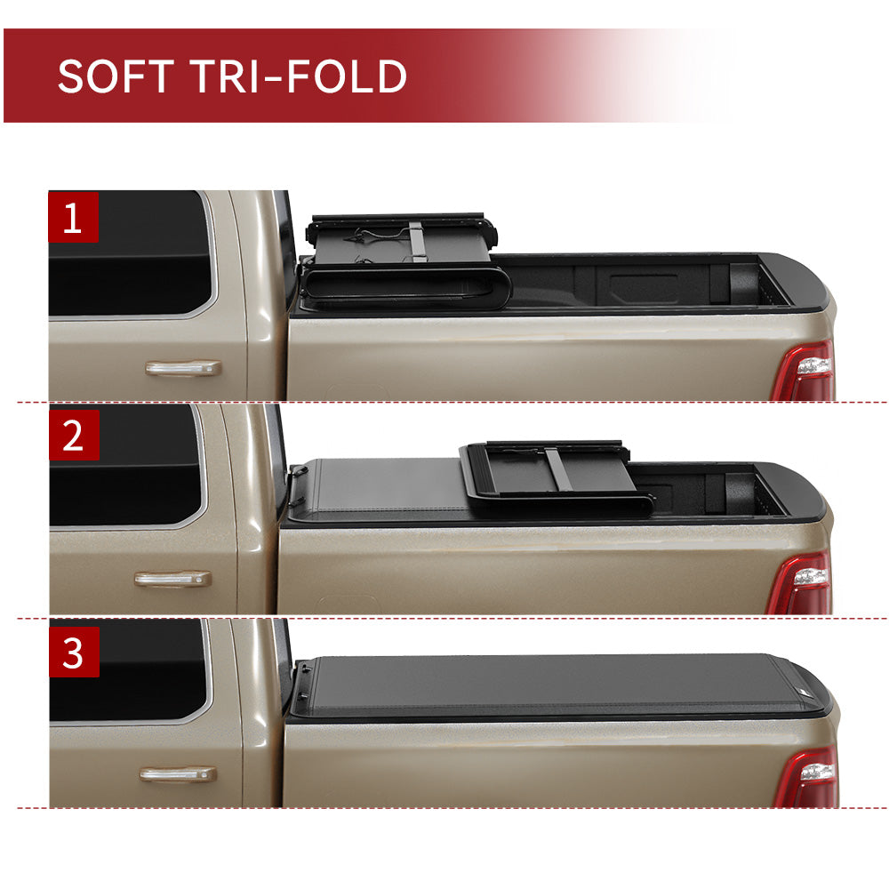 YITAMOTOR® 2016-2023 Toyota Tacoma(Excl. Trail Edition) Fleetside 5 ft Bed Soft Tri-Fold Truck Bed Tonneau Cover with Deck Rail System