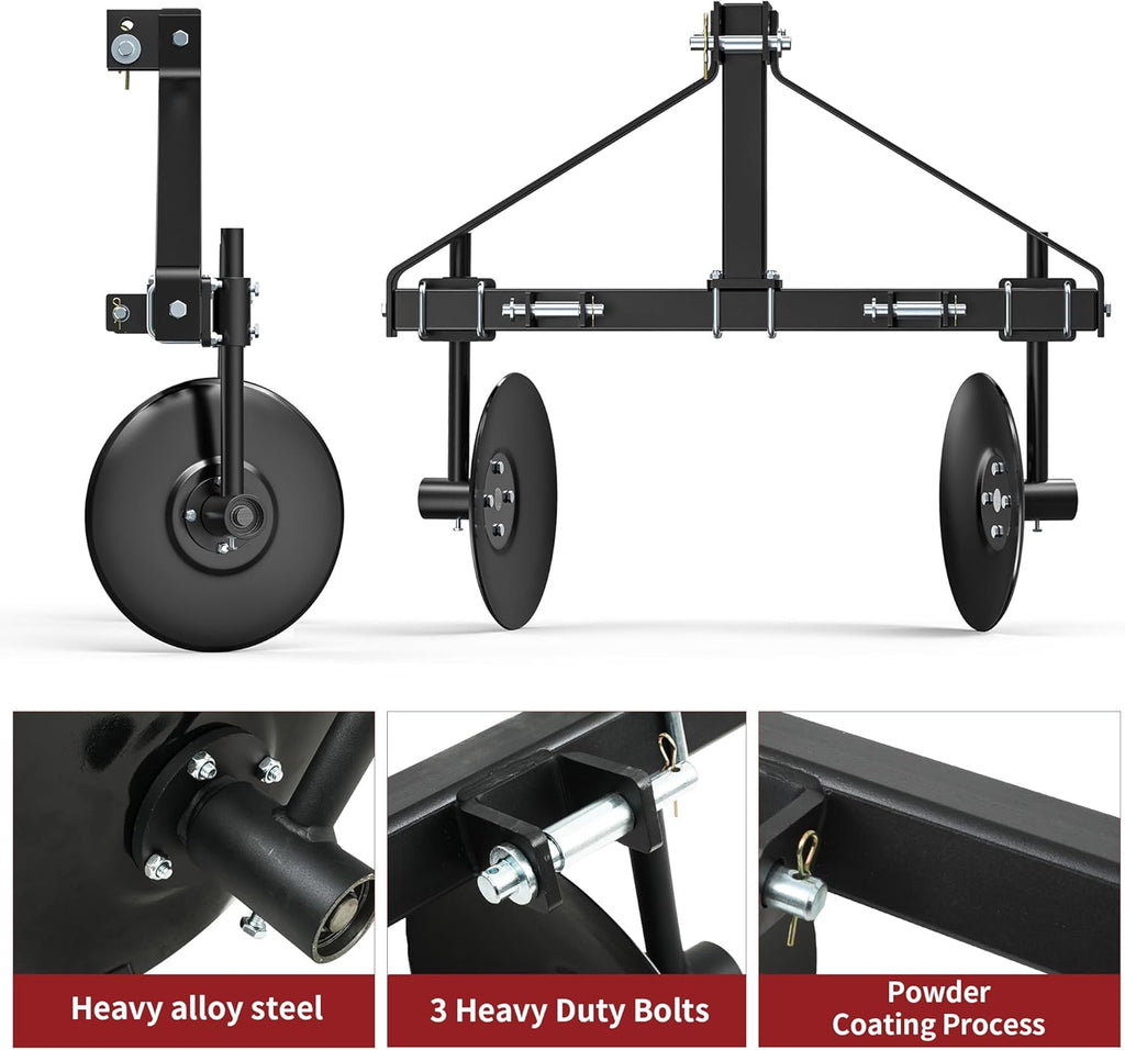 YITAMOTOR® 48.7" Adjustable Disc Bedder, Heavy Duty Garden Disc Plow Compatible for Category 1, 3 Point Quick Hitch for Tractor