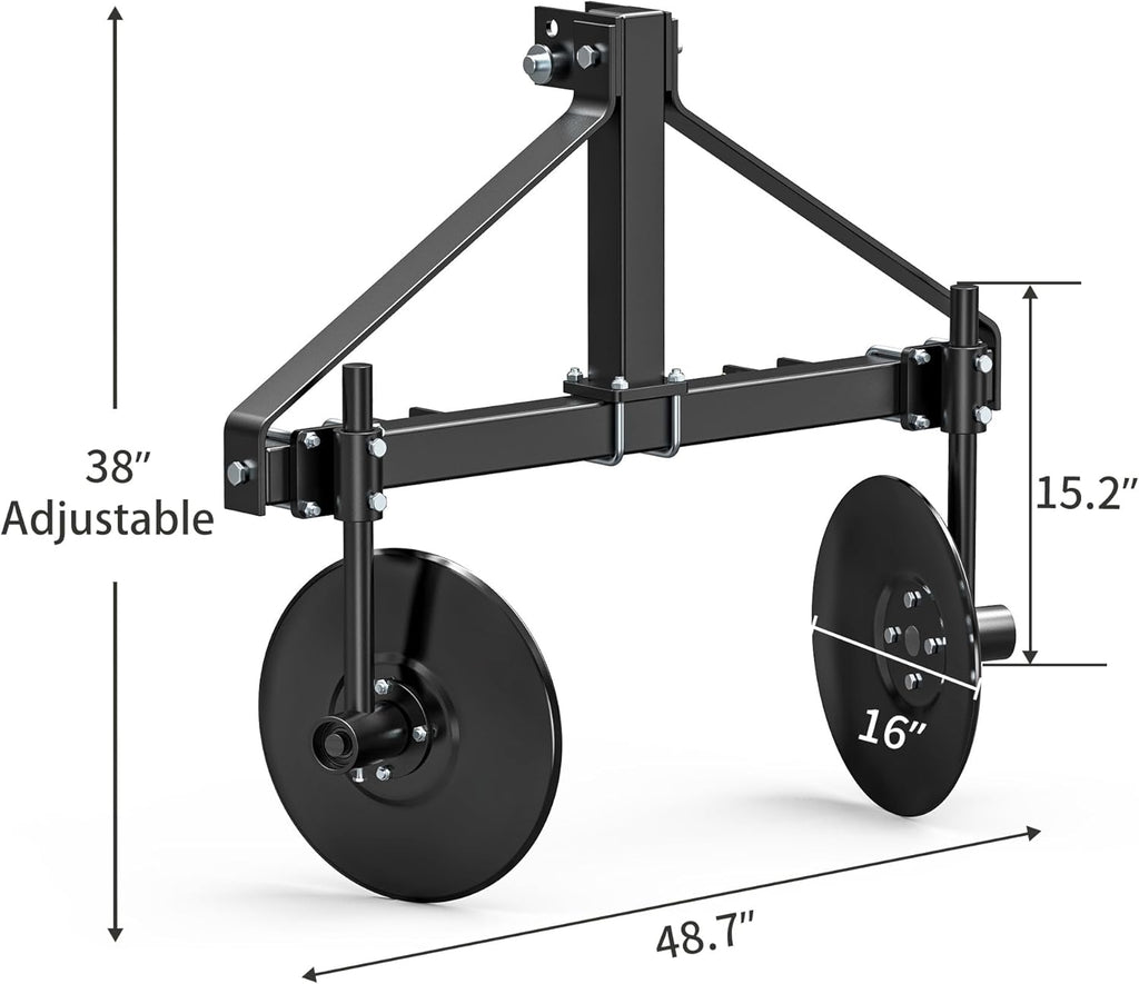 YITAMOTOR® 48.7" Adjustable Disc Bedder, Heavy Duty Garden Disc Plow Compatible for Category 1, 3 Point Quick Hitch for Tractor
