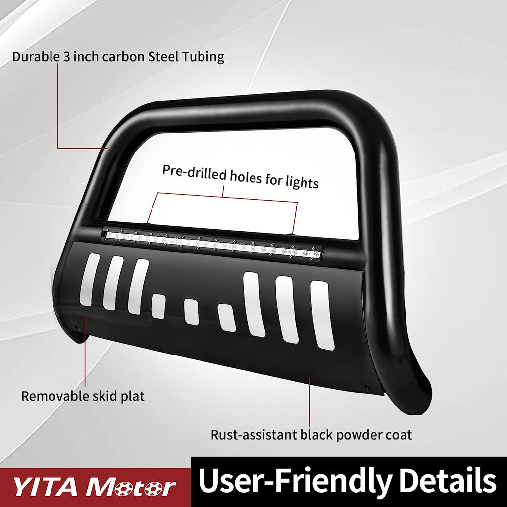 YITAMOTOR® Bull Bar para Toyota Tacoma 2016-2023 con barra de luz LED, protector de cepillo de tubo de 3" Barra de empuje del parachoques delantero de camioneta con placa protectora de rejilla y soporte de luz