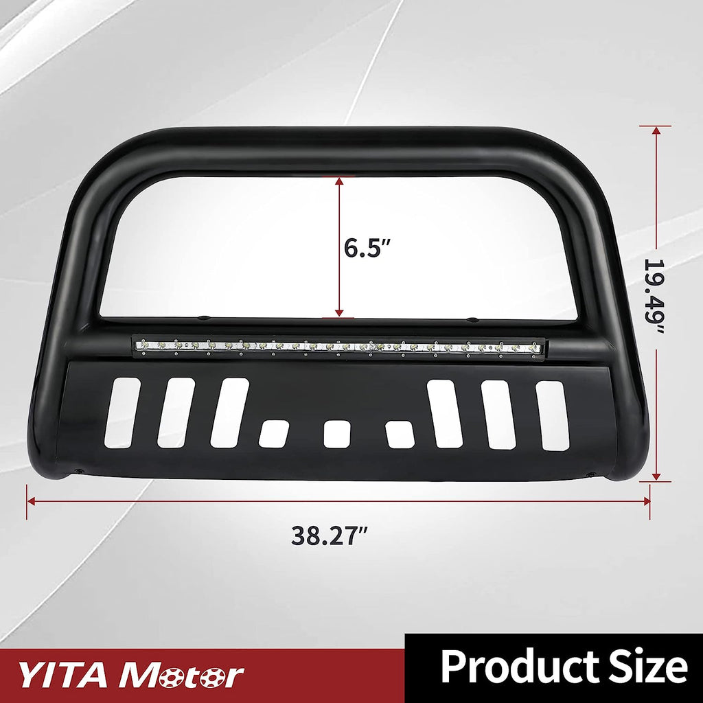 YITAMOTOR® Bull Bar para Toyota Tacoma 2016-2023 con barra de luz LED, protector de cepillo de tubo de 3" Barra de empuje del parachoques delantero de camioneta con placa protectora de rejilla y soporte de luz