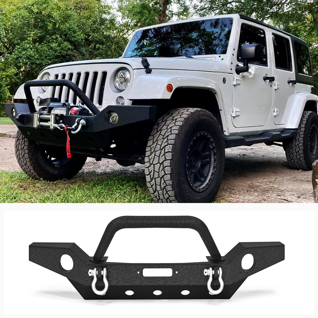 YITAMOTOR® Full Width Front Bumper For 07-18 Jeep Wrangler JK & JK Unlimited Rock Crawler / Fog Lights Hole