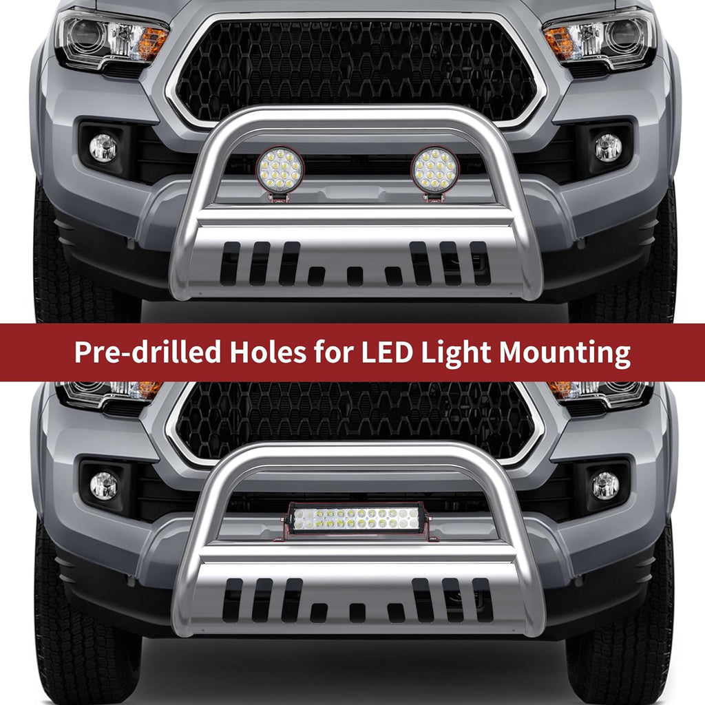 YITAMOTOR® Bull Bar Compatible with 2016-2023 Toyota Tacoma (Excludes TRD Models), 3" Tubing Brush Guard Pickup Truck Front Bumper Push Bar w/Grille Skid Plate