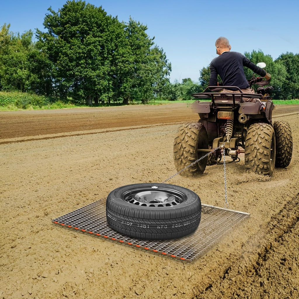 36" x 36" Durable Drag Mat Zinc and Steel Mesh Field Surface Leveling Drag Mat for Manual or Vehicle Pulling