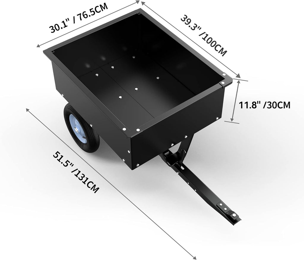 Carro volquete de acero de 350LB y 8 pies cúbicos, remolque ATV/UTV detrás del césped, negro