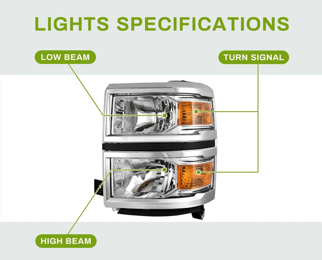 YITAMOTOR® Front Headlights Chrome Headlamps for 2014-2015 Chevy Silverado 1500 Amber Side