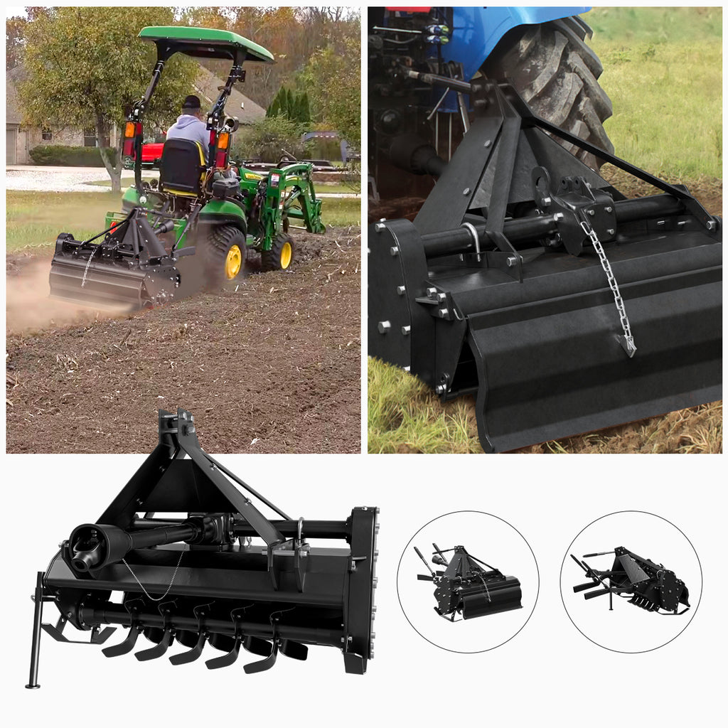 YITAMOTOR® Rotary Tiller 48” Heavy Duty 3 PT CAT 1 Hitch PTO Driven Gear Drive Attachme nt for Farm Gardens Food plots