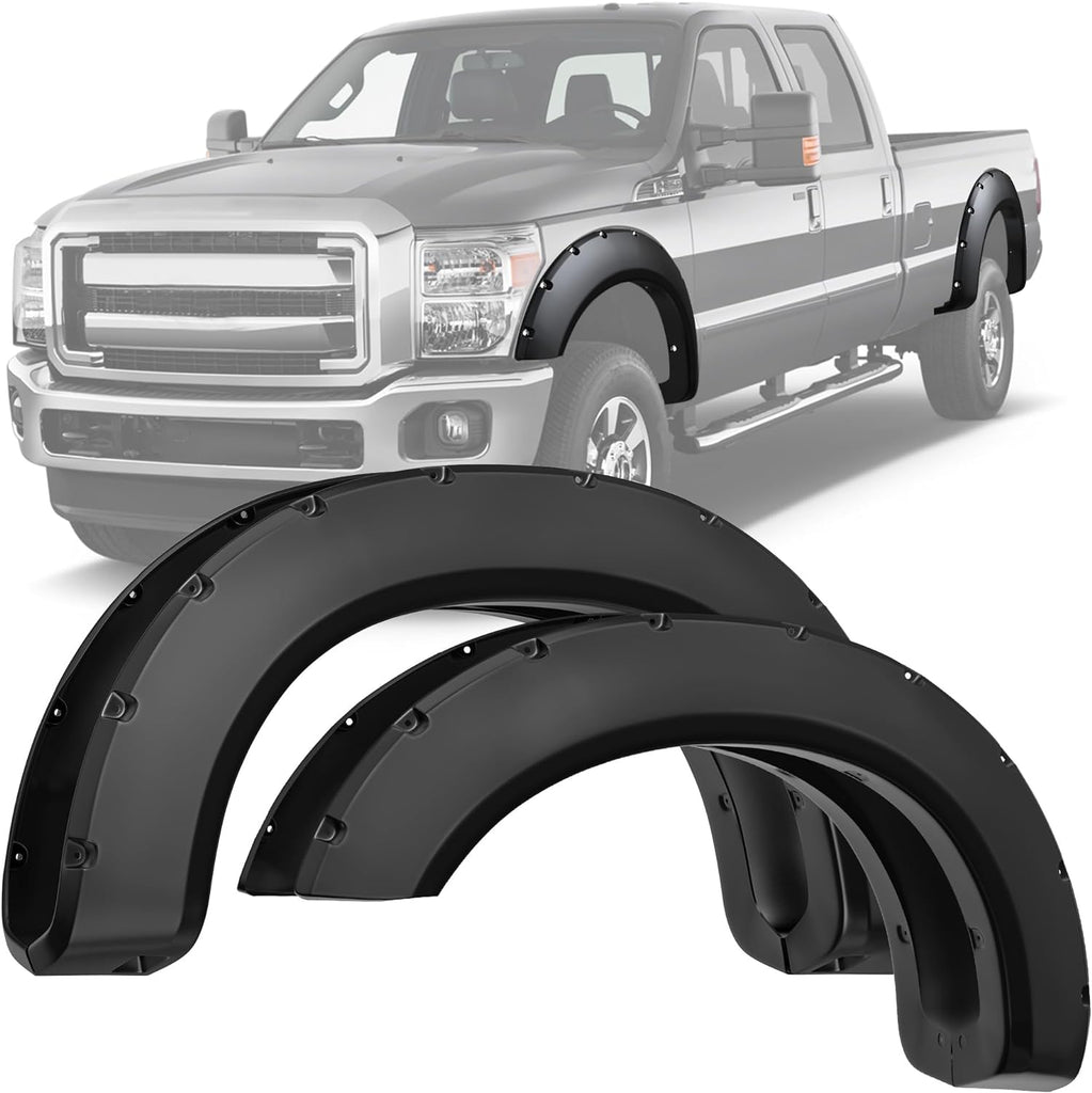 YITAMOTOR® Smooth Fender Flares Compatible with 2011-2016 Ford F-250 F-350 Super Duty(Excludes Dually Models), Pocket Bolt-Riveted Style, 4 Pcs Paintable Wheel Flares