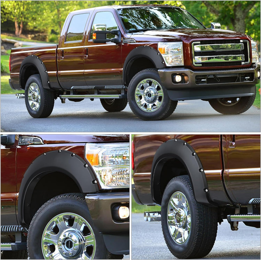 YITAMOTOR® Smooth Fender Flares Compatible with 2011-2016 Ford F-250 F-350 Super Duty(Excludes Dually Models), Pocket Bolt-Riveted Style, 4 Pcs Paintable Wheel Flares
