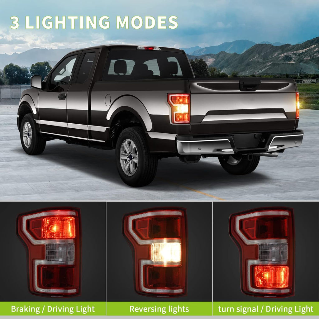 YITAMOTOR® Conjunto de luz trasera para Ford F150 18-20 Reemplazo OE halógeno con bombillas y arnés Luz trasera de freno roja Lámpara trasera - Lado izquierdo y derecho