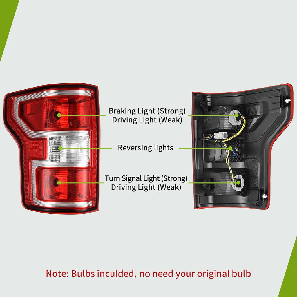 YITAMOTOR® Tail Light Assembly Compatible with 18-20 Ford F150 Halogen OE Replacement with Bulbs and Harness Red Brake Tail Light Rear Lamp - Left Side