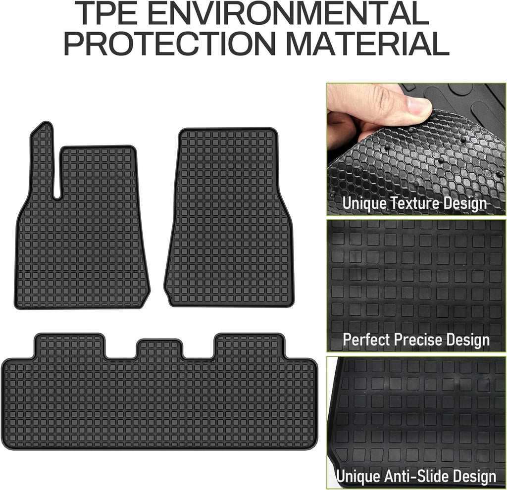 YITAMOTOR® 2D Floor Mats For 2017-2023 Tesla Model Y 1st & 2nd Row All Weather Liners 3pcs