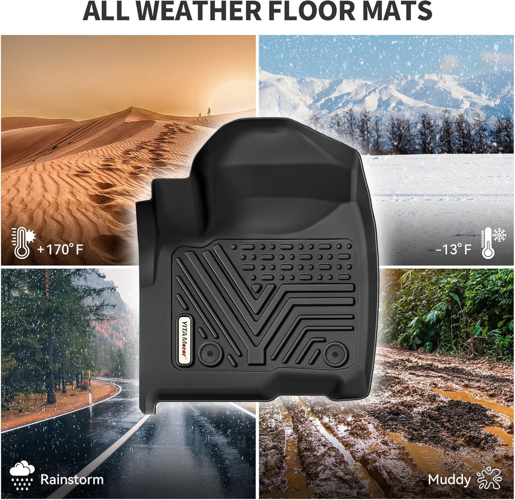 YITAMOTOR® Custom TPE All-Weather Floor Mats for 2023-2024 Chevrolet Colorado & GMC Canyon Crew Cab, Front & Rear Row Liners, Black