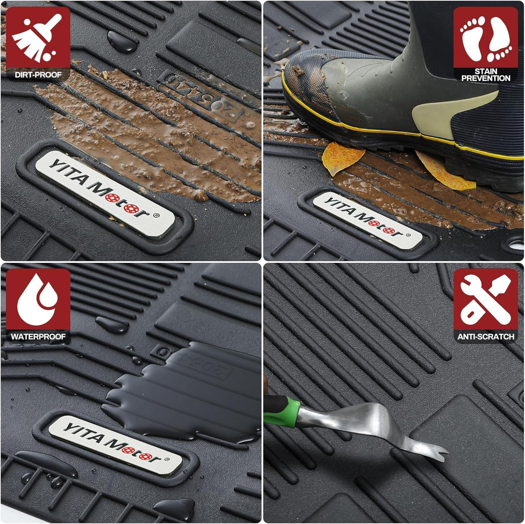 YITAMOTOR® Custom Fit TPE All-Weather Floor Mats for 2019-2024 Ram 2500/3500 Crew Cab, Front & Rear Row Liners, Black