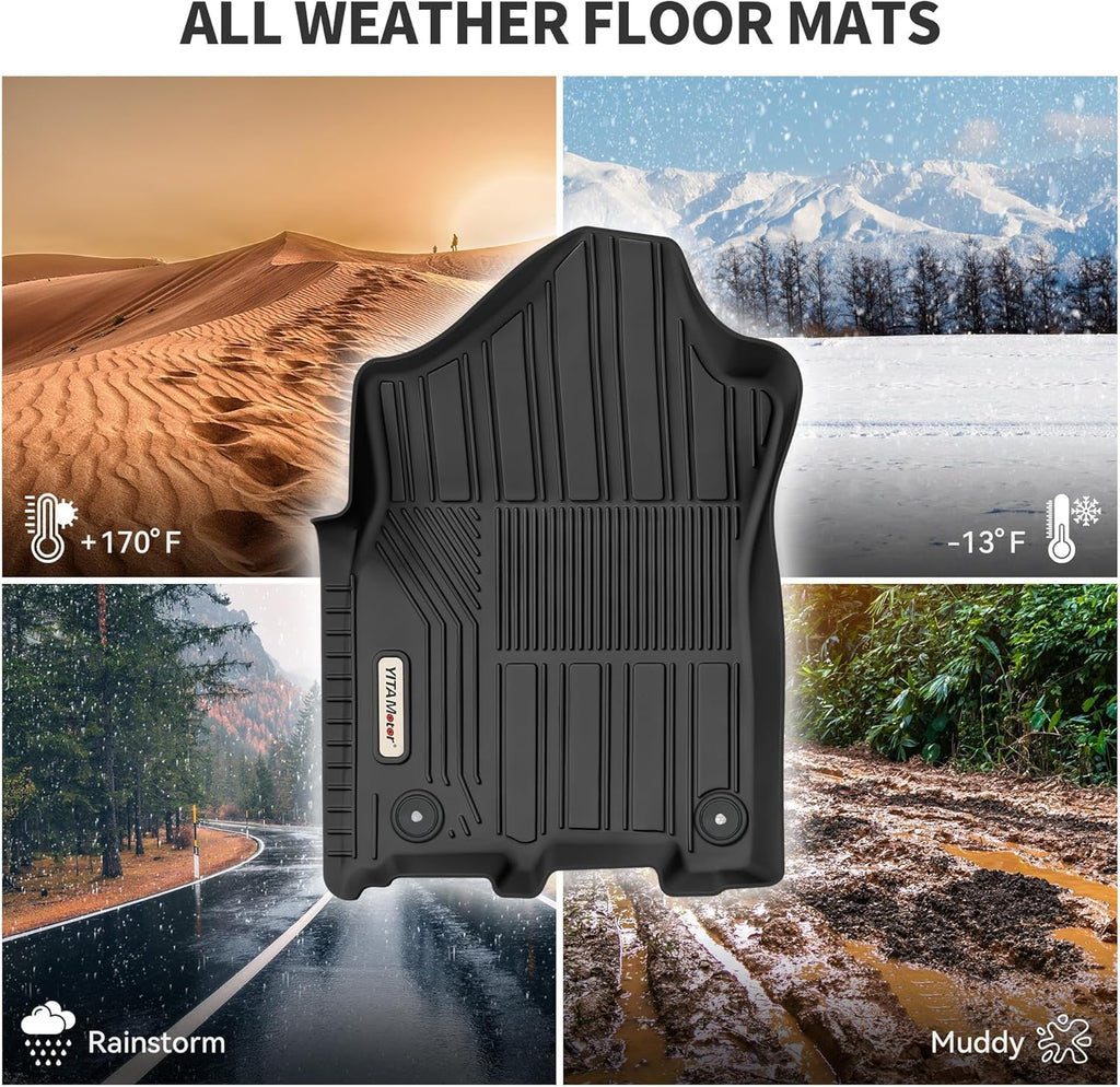 YITAMOTOR® Custom Fit TPE All-Weather Floor Mats for 2019-2024 Ram 2500/3500 Crew Cab, Front & Rear Row Liners, Black