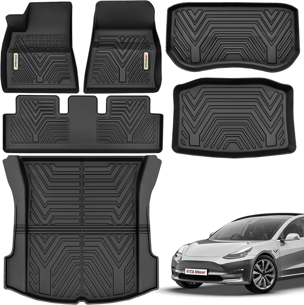 YITAMOTOR® Floor Mats & Cargo Liner for 2020-2023 Tesla Model 3 Front Rear All Weather 6pcs