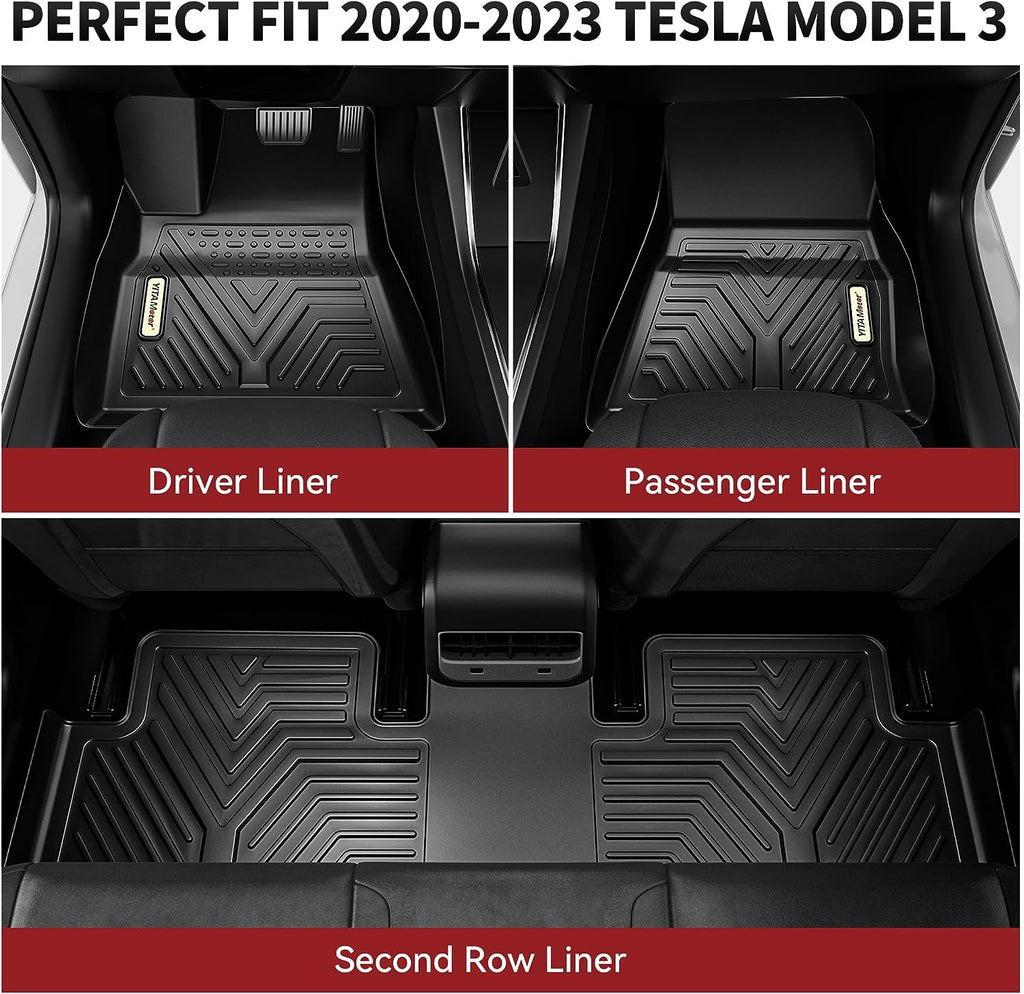 YITAMOTOR® Tapetes y revestimiento de carga para Tesla Model 3 2020-2023 Delantero Trasero Todo clima 6 piezas