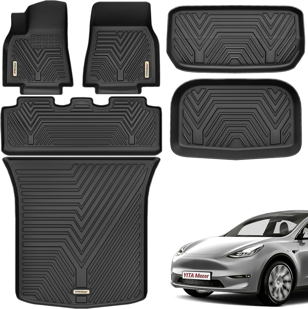 YITAMOTOR® All Weather Floor Mats Cargo Liners for 2020-2024 Tesla Model Y Front Rear Black