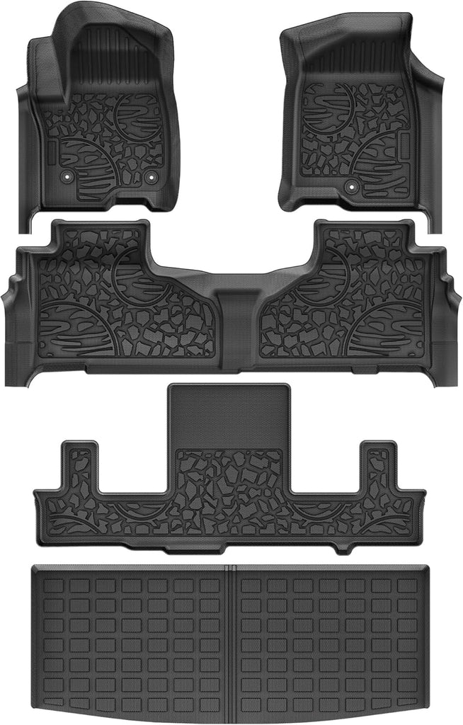 YITAMOTOR® Custom Fit All-Weather Floor Mats & Cargo Liner for 2021-2024 Chevrolet Tahoe/GMC Yukon/Cadillac Escalade (Yukon Denali) with 2nd Row Bucket Seats, TPE Trunk Mats & Car Mats Set